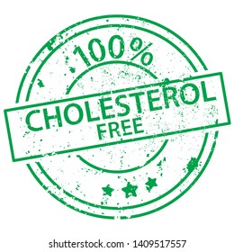 Round green stamp with the words 100% cholesterol free on white background
