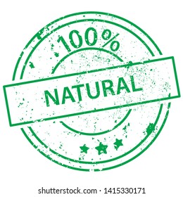 Round green stamp with the words 100% natural on white background