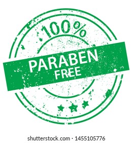 Round green stamp with the words 100% paraben free on white background
