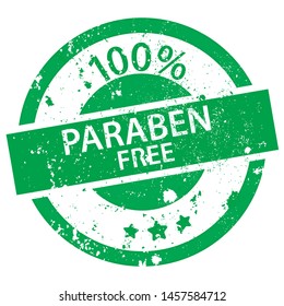 Round green stamp with the words 100 percent paraben free on white background
