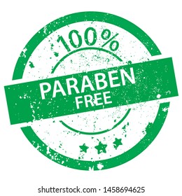 Round green stamp with the words 100% paraben free on white background
