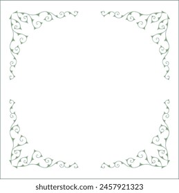 Round green vegetal ornamental frame with leaves, decorative border, corners for greeting cards, banners, business cards, invitations, menus. Isolated vector illustration.	
