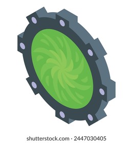 Vector isométrico de vórtice verde redondo. Puesto de la puerta de fantasía. Plataforma de IU de tiempo