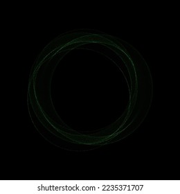 
Round green wave pattern with shiny green particles. Background.