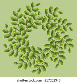 Round green wreath. Vector illustration