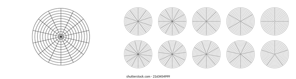 Round grid diagram with radius lines. Geometric scheme radar for business presentations and science infographic vector engineering