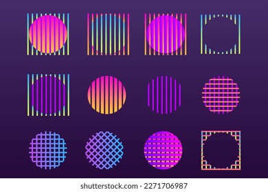 Round Grid Icon Set Grid Round Square Line Icon Set Clipart Decoration. Round Bright Groovy Festive Gradient Colored Element Clip Art Collection for Design