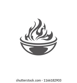 Round grill with flame silhouette vector illustration. Barbecue graphics isolated on white background.