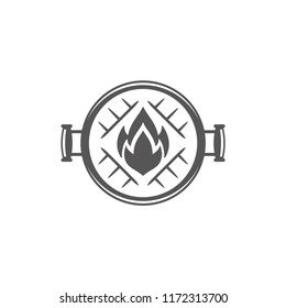 Round grill with flame silhouette vector illustration. Barbecue graphics isolated on white background.