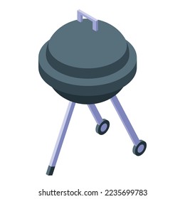 Round grill icon isometric vector. Fire picnic. Kebab steak