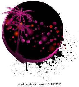 Round grunge background with light rounds and palm trees