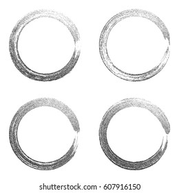 Round grunge black frame on a white background. Circle  vintage border, Label, logo design element. Hand drawn shape vector Illustration. Brush abstract wave.