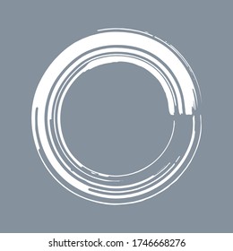 Round grunge brush stroke frame in white isolated over light grey background. Design element vector illustration.