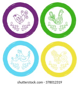 Round grunge buttons with  bird