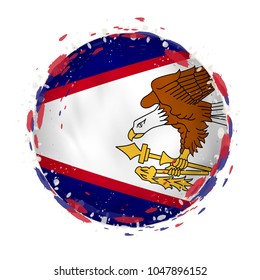 Round grunge flag of American Samoa with splashes in flag color. Vector illustration.