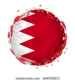 Round grunge flag of Bahrain with splashes in flag color. Vector illustration.
