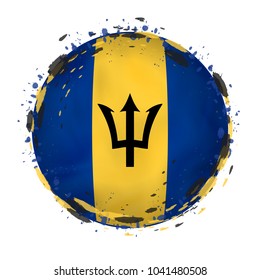Round grunge flag of Barbados with splashes in flag color. Vector illustration.