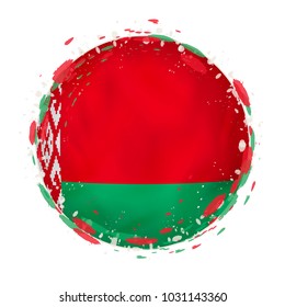 Round grunge flag of Belarus with splashes in flag color. Vector illustration.