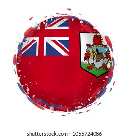 Round grunge flag of Bermuda with splashes in flag color. Vector illustration.