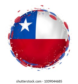 Round grunge flag of Chile with splashes in flag color. Vector illustration.