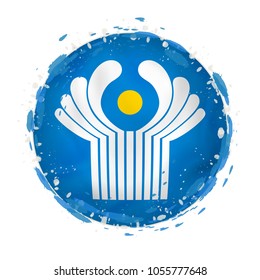 Round grunge flag of CIS with splashes in flag color. Vector illustration.