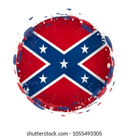 Round Grunge Flag Of Confederate US State With Splashes In Flag Color. Vector Illustration.