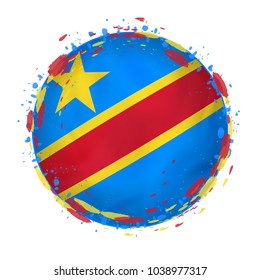 Round grunge flag of Democratic Republic of the Congo with splashes in flag color. Vector illustration.