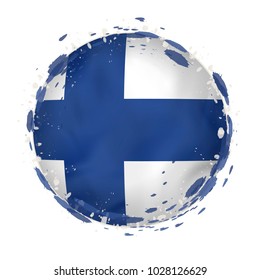 Round grunge flag of Finland with splashes in flag color. Vector illustration.