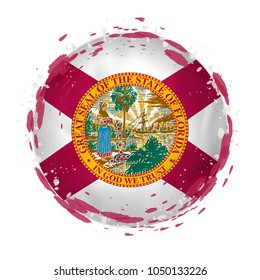 Round grunge flag of Florida US state with splashes in flag color. Vector illustration.