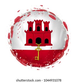 Round grunge flag of Gibraltar with splashes in flag color. Vector illustration.