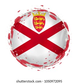 Round grunge flag of Jersey with splashes in flag color. Vector illustration.
