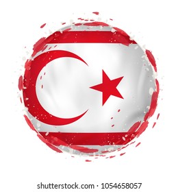 Round grunge flag of Northern Cyprus with splashes in flag color. Vector illustration.