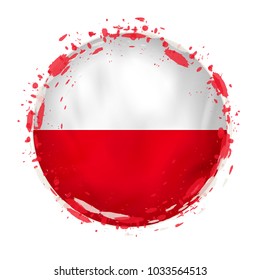 Round grunge flag of Poland with splashes in flag color. Vector illustration.