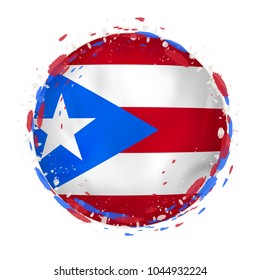 Round grunge flag of Puerto Rico with splashes in flag color. Vector illustration.