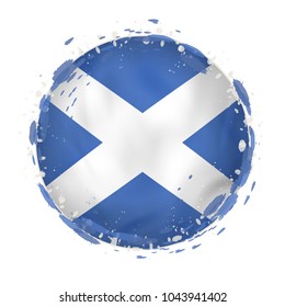 Round Grunge Flag Of Scotland With Splashes In Flag Color. Vector Illustration.