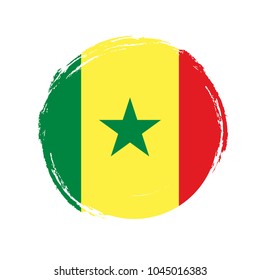 Round grunge Flag of Senegal isolated vector illustration. Can be used for Independence day, government holidays, football match, sports, travel and tourism. 