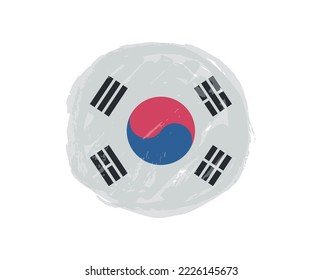 Round grunge flag of South Korea. Vector illustration.