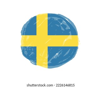 Round grunge flag of Sweden. Vector illustration.