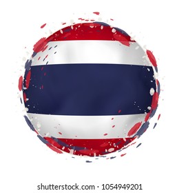 Round grunge flag of Thailand with splashes in flag color. Vector illustration.
