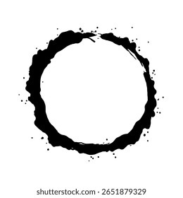Um quadro grunge redondo criado com um efeito de pincel texturizado e angustiado. Uma borda circular abstrata para projetos de design modernos e ousados.