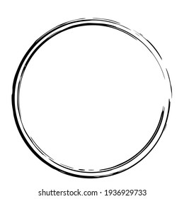 Round Grunge Frame Isolated On White Background. Black Circle Ink Border. Vector Illustration.