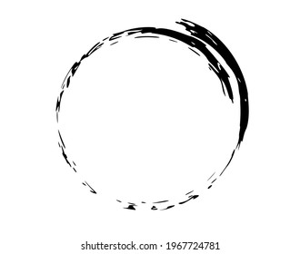 Round grunge frame isolated on white background. Black circle ink border. Vector illustration.