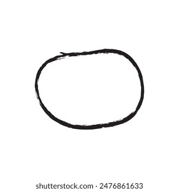 Round grunge frame isolated on white background. Black circle ink border. Vector illustration.