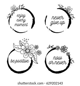 Round  grunge frames with flowers