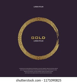 Round Grunge Golden Frame. Circle luxury vintage border, stamp.Trendy, label, logo design element. Drawn shape vector Illustration. Gold Brush abstract wave.