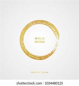 Round grunge golden frame on on transparent background. Circle luxury vintage border,