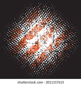 Round grunge halftone, texture with shabby old stripes in black and red, design flat style vector illustration. Background of warning stripes