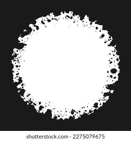 Round grunge ink splatter frame. Spray graffiti stencil border template.