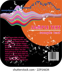 round grunge sample text frame with waves at background and barcode