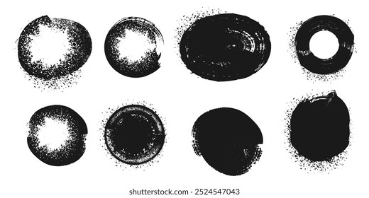 Round grunge shape set isolated on black background. Abstract Grunge banner background and speech bubble set